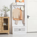 Homcom Modern Hall Tree, Entryway Coat Rack With Shoe Bench, 5 Hooks, Storage Shelf And Slatted Door Cabinet For Hallway, White White Particle Board
