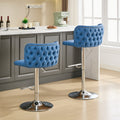 Swivel Barstools Adjusatble Seat Height With Chrome Base, Modern Pu Upholstered Bar Stools With The Whole Back Tufted, For Home Pub And Kitchen Island,Blue, Set Of 2 Blue American Design Bar Stools Set Of 2 Foam Pu Leather