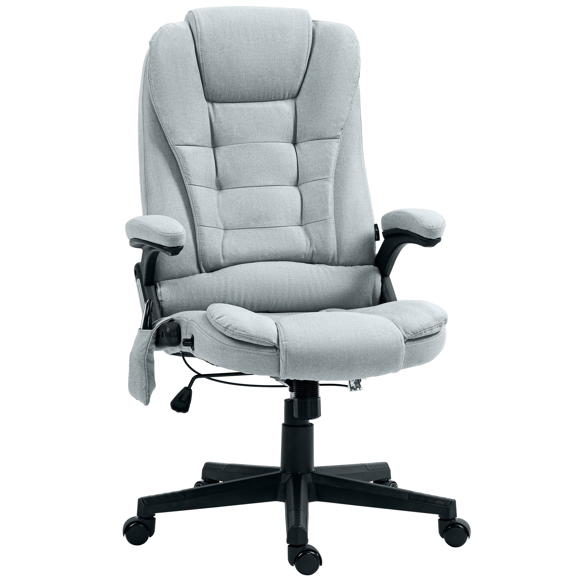 Homcom 6 Point Vibrating Massage Office Chair With Heat, Linen High Back Executive Office Chair With Reclining Backrest, Padded Armrests And Remote, Light Gray Light Gray Polyester