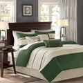 7 Pc Pieced Faux Suede Comforter Set Green Cal King California King Green Polyester