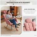 055 Teddy Fabric Upholstered Nursery Rocking Glider Chair Mid Century Modern Accent Arm Chair Padded Seat With High Backrest And Pillows For Living Room Bedroom Offices Pink Teddy Headrest Solid