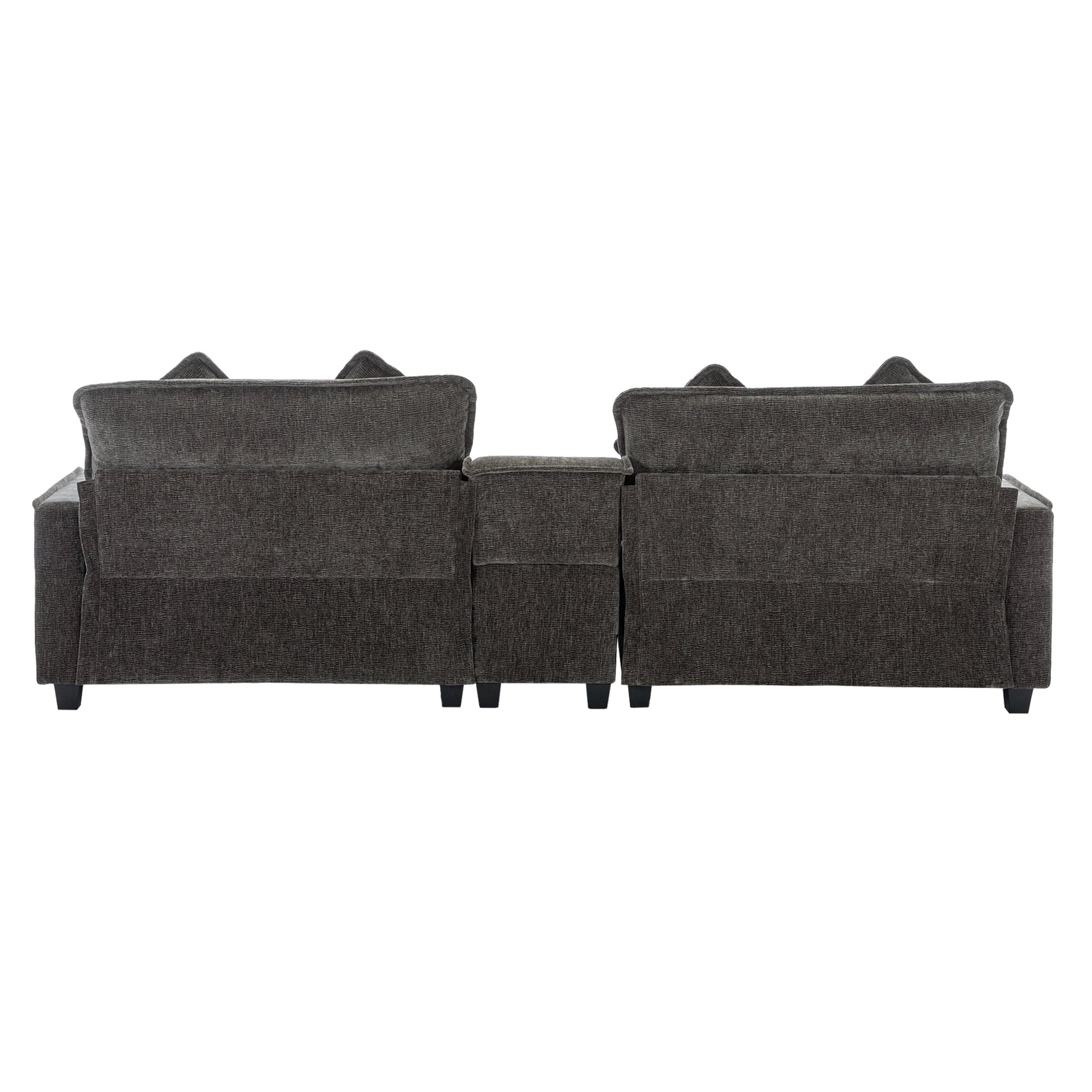 112.6" Sectional Sofa Chenille Upholstered Sofa With Two Removable Ottoman, Two Usb Ports, Two Cup Holders And Large Storage Box For Living Room, Black Black Foam Chenille 2 Seat