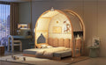 Twin Size Extended Bed With Arched Roof And Trundle, Natural Twin Natural Plywood