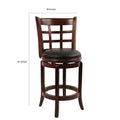 Sabi 24 Inch Swivel Counter Stool, Solid Wood, Faux Leather, Brown, Black Brown Solid Wood