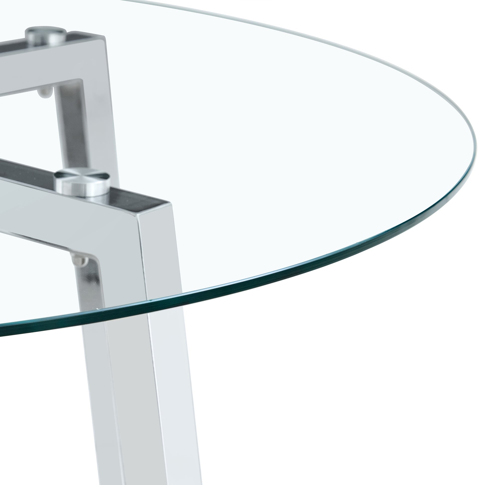 Modern Luxurious Round Tempered Glass Dining Table With Silver 7 Shaped Metal Legs,Suitable For Family Meals, Office Conferences, Or As A Casual Coffee Table For Various Occasions.47.3*47.3*29.5