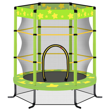 55 Inch Kids Trampoline With Safety Enclosure Net, 4.5Ft Outdoor Indoor Trampoline For Kids Green Green Metal