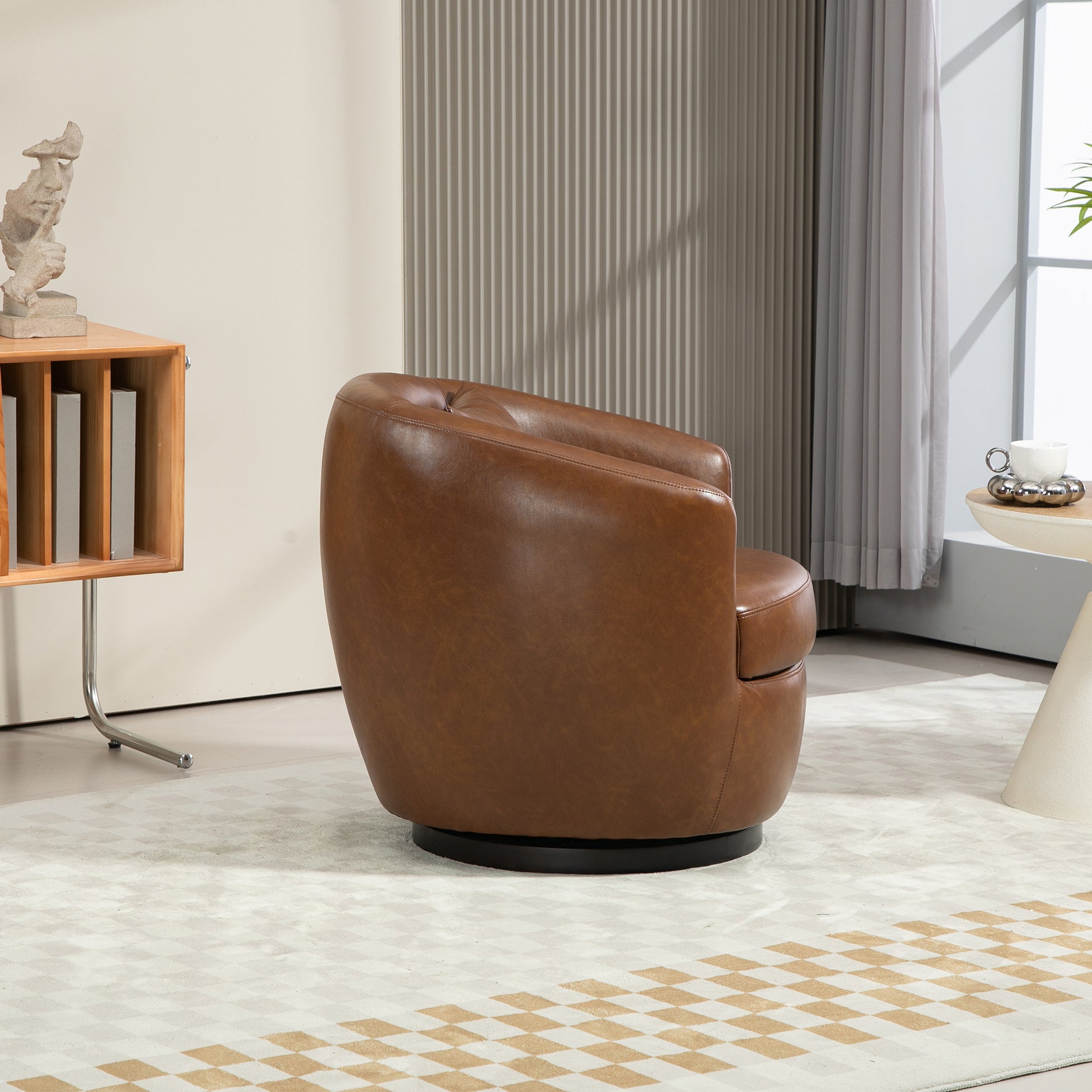 Upholstered Swivel Barrel Armchair With Storage Modern Living Room Side Chair For Bedroom Office Reading Spaces Pu Light Brown Light Brown Upholstered