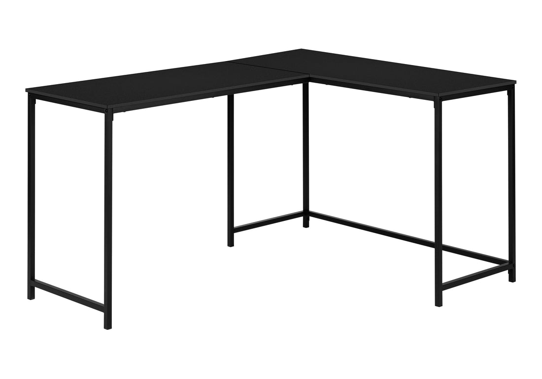 Computer Desk, Home Office, Corner, 58"L, L Shape, Work, Laptop, Black Laminate, Black Metal, Contemporary, Modern Black Particle Board