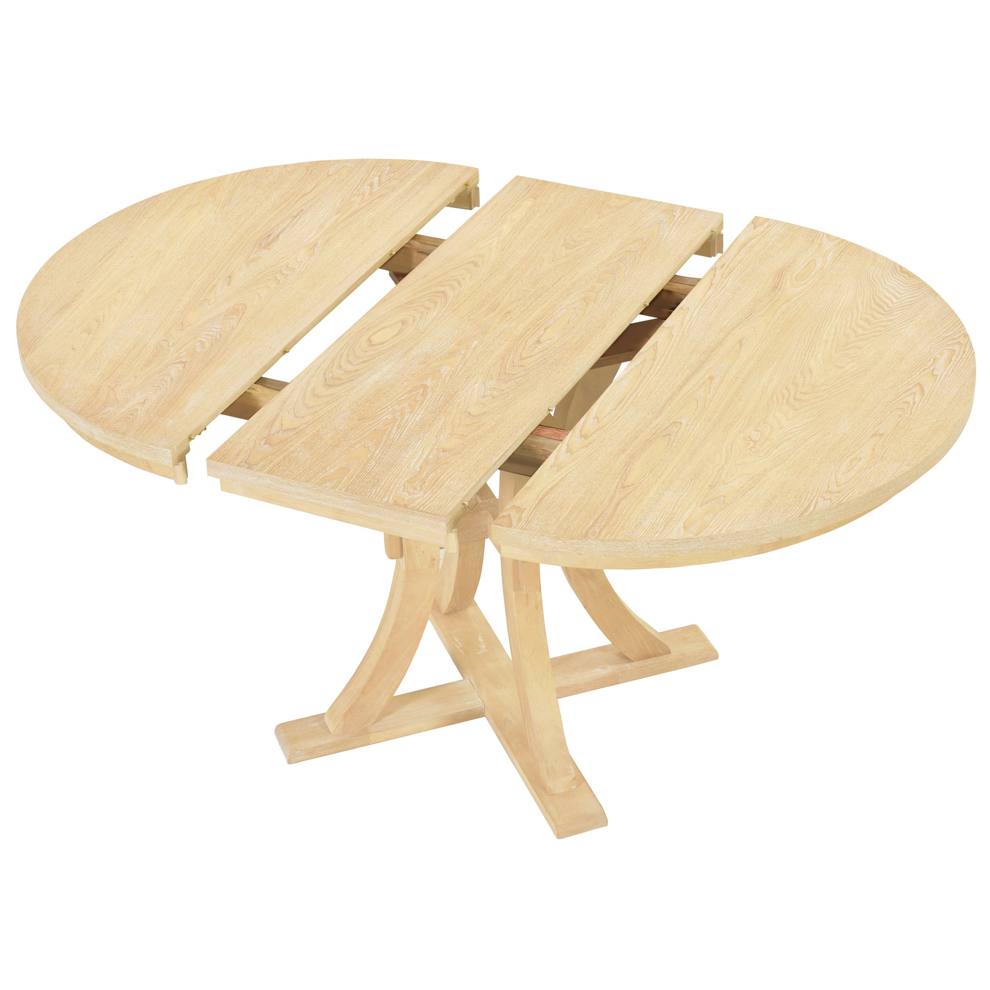 5 Piece Rustic Round Pedestal Extendable Dining Table Set With 15.7" Removable Leaf And Simple Dining Chirs For Small Places, Natural Wood Dining Room Extendable Rubberwood Oval Dining Table With Chair Wood Wood Natural Seats 4 Removable Leaf Farmhouse