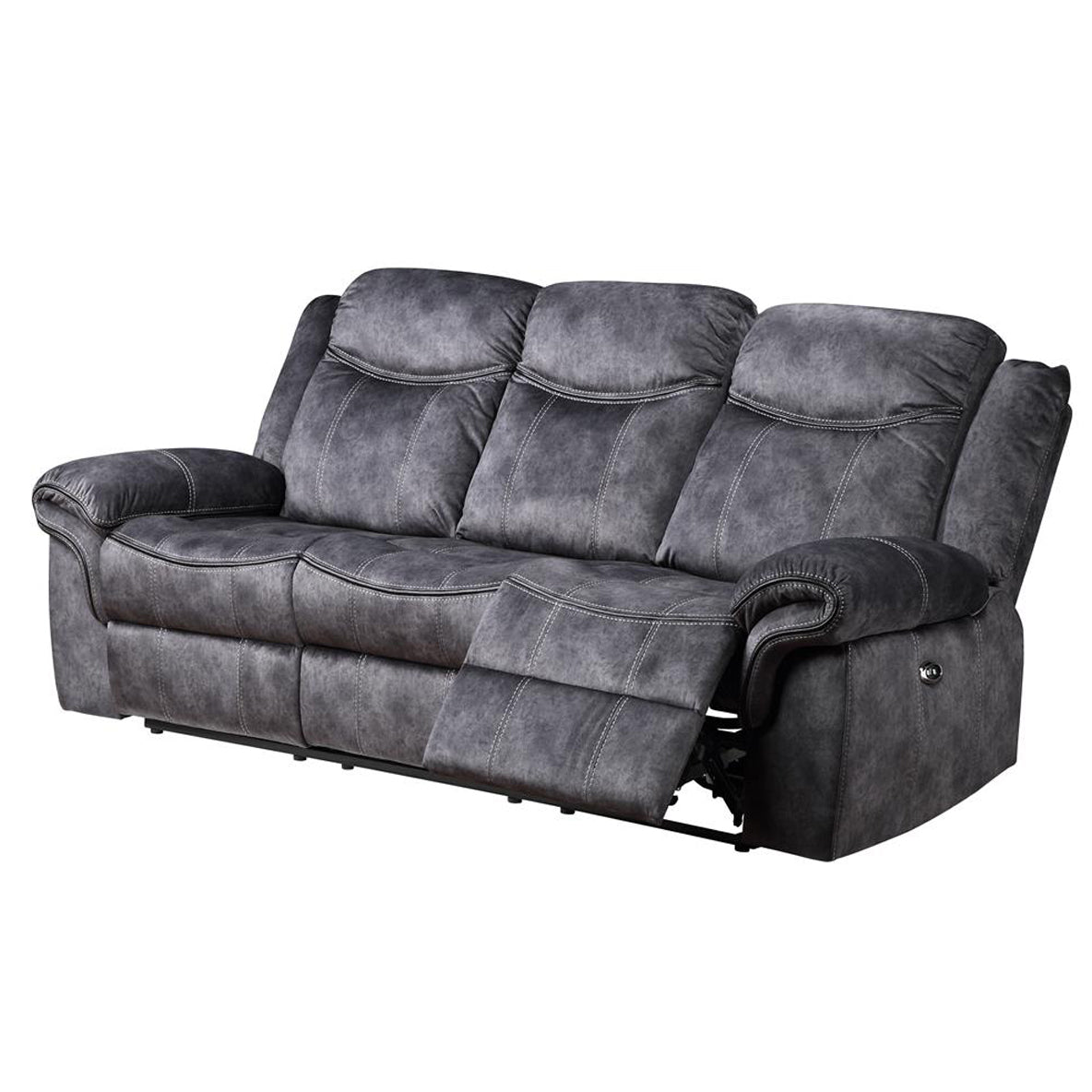 Jimny Domino Granite Power Reclining Sofa Gray Fabric 3 Seat