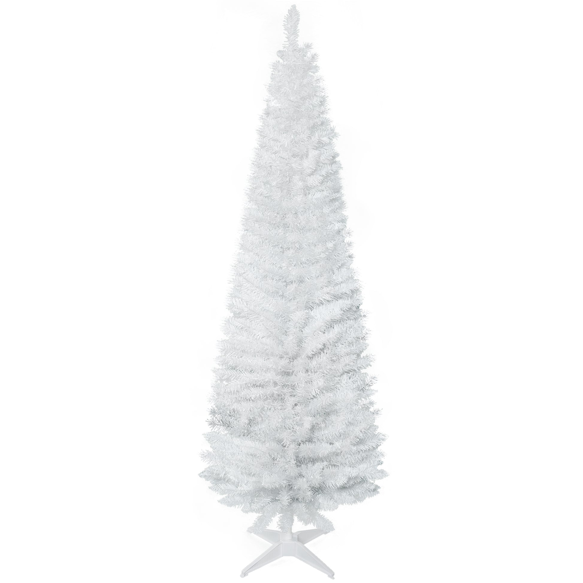 Homcom 6' Artificial Pencil Christmas Tree, Slim Xmas Tree With 390 Realistic Branch Tips And Plastic Stand, White White Plastic