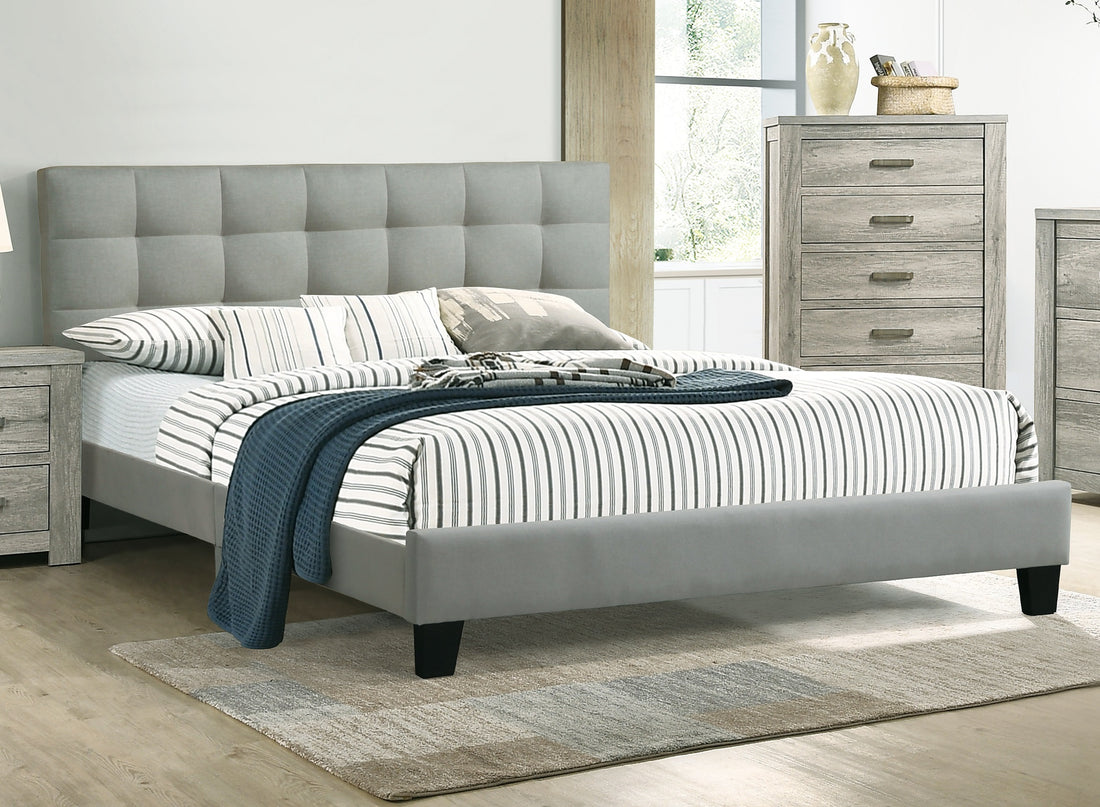 Contemporary 1Pc California King Size Bed Grey Polyfiber Tufted Headboard Platform Bedframe Bedroom Furniture Box Spring Not Required California King Grey,Light Gray Wood Bedroom Modern,Transitional