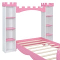 Castle Shaped Wooden Bed With Storage Shelf, Dreamy Twin Size Platform Bed For Kids Bedroom, White Pink Expected Arrival Time:8.14 Twin White Pink Wood