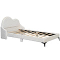 Twin Size Upholstered Platform Bed With Cloud Shaped Headboard, Beige Box Spring Not Required Twin Beige Bedroom Polyester Upholstered