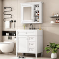 30'' Bathroom Vanity With Top Sink, Modern Bathroom Storage Cabinet With 2 Drawers And A Tip Out Drawer, Freestanding Vanity Set With Mirror Cabinet, Single Sink Bathroom Vanity 3 White Bathroom Solid Wood Mdf Resin Painted