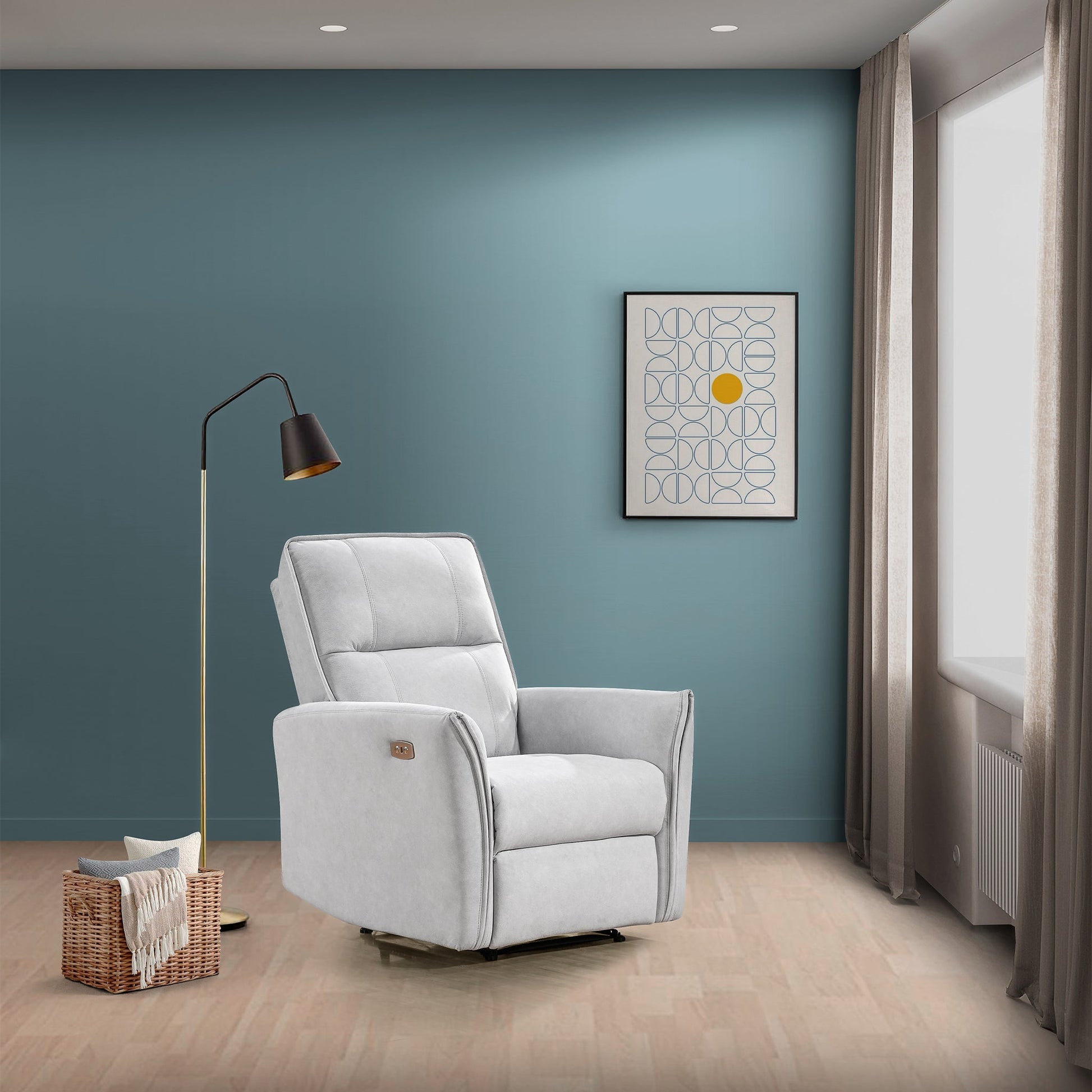 Asheville Grey Suede Recliner Chair Light Gray Suede Cushion Back Push Button Suede