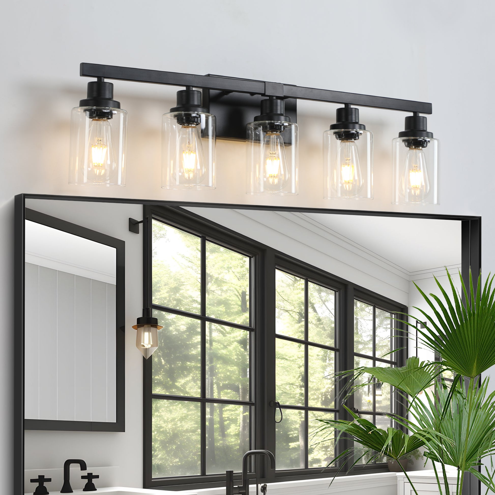 Same As W1340P197622 L001010 B5 5 Lights Farmhouse Vanity Lights Fixture Rustic Bathroom Light Fixture Bathroom Sconce Without Bulbs Black Glass Iron