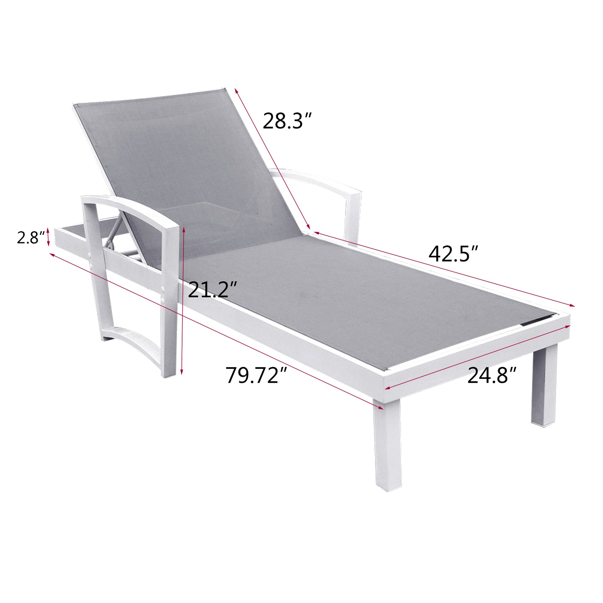 Outdoor Chaise Lounge, Aluminum Pool Beach Lounge Chair, All Weather Patio Beach Adjustable Reclining Chair Grey No Lounge Grey Rust Resistant Frame Water Resistant Cushion Garden & Outdoor Aluminium