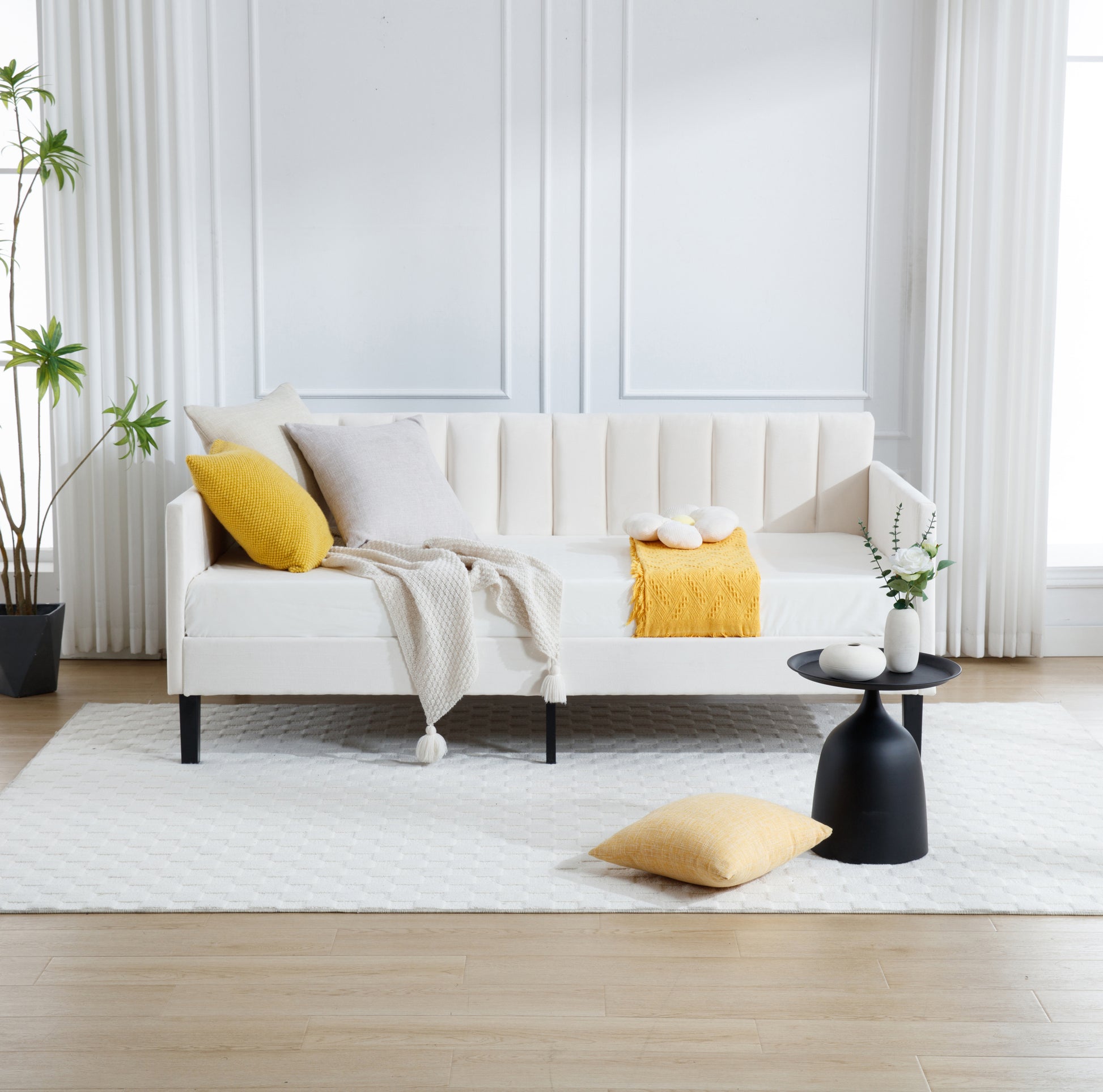 Same As B083121461 Elena Twin Size Beige Velvet Upholstered Daybed, Ribbed Tufted Backrest, Daybed In Lavish Modern Design, Richly Hued Foam Comfort Box Spring Not Required Twin Ivory Metal Bedroom Daybeds Velvet Velvet Upholstered