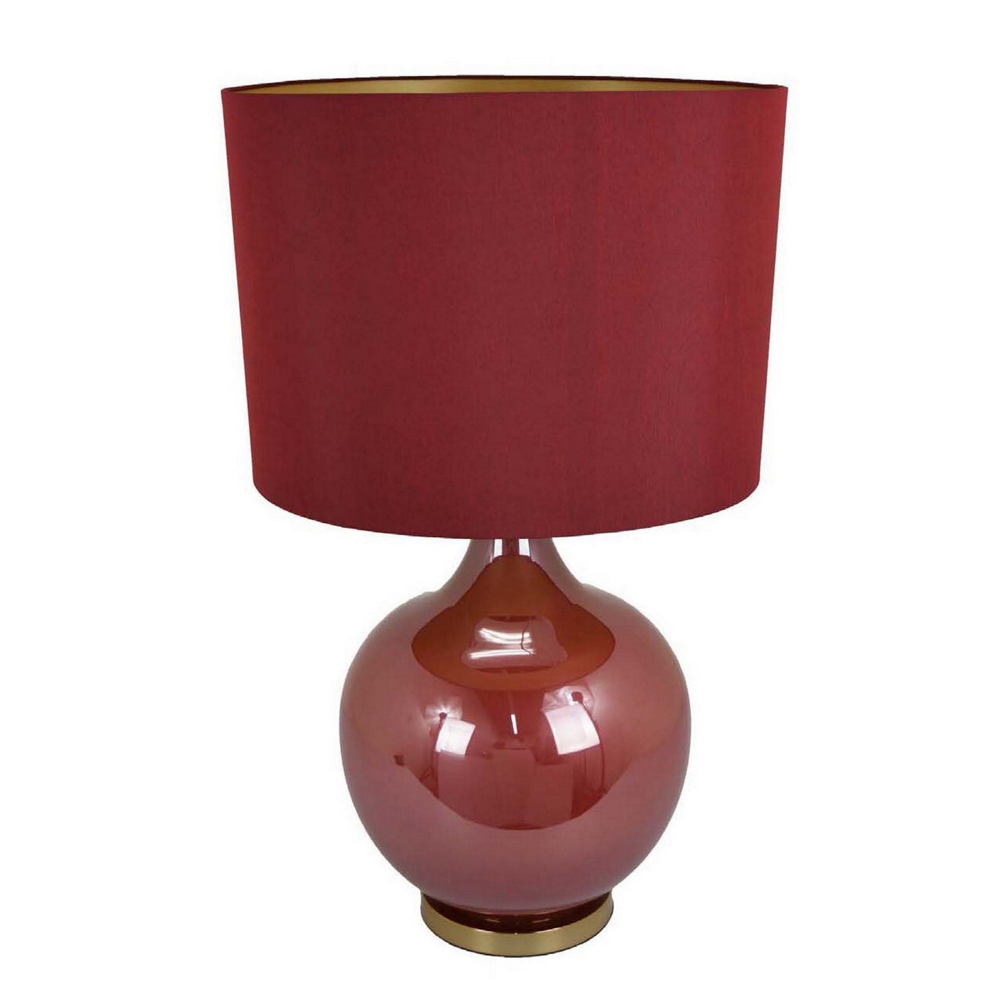 Gia 32 Inch Table Lamp, Drum Shade, Curved Round Glass Body, Red Finish Red Glass