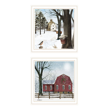2 Piece Vignette A Little Snow, Waiting For Spring White Framed Wall Art For Living Room, Bedroom Wall Art Print For Home Decor By Billy Jacobs Multicolor Wood Paper