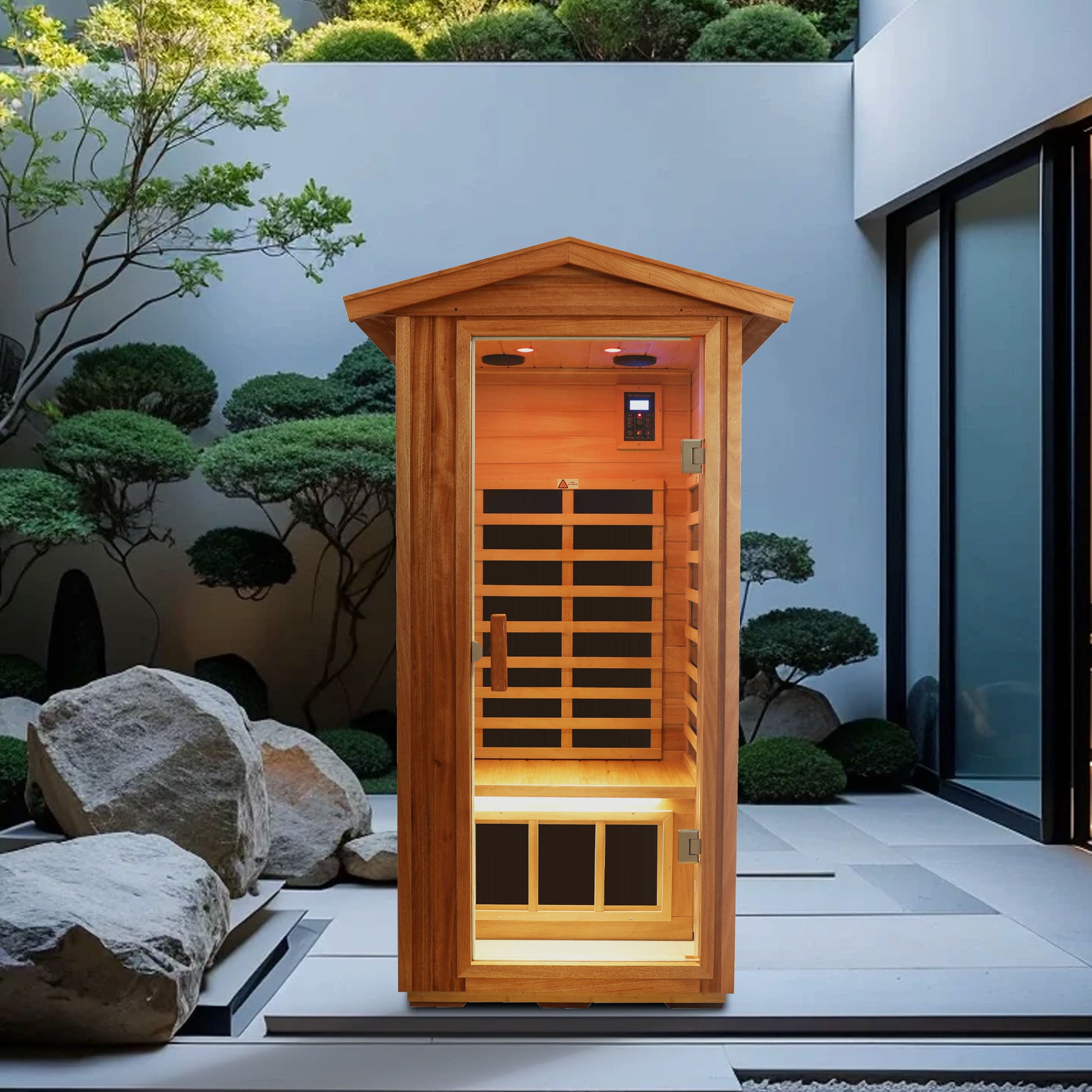 One People Outdoor Okoume Wood Far Infrared Sauna Room Natural Wood Metal & Wood