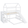 Twin Over Twin Bunk Bed With Two Drawers And Slide, House Bed With Slide, White Old Sku :Lt000129Aak White Pine