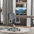 Vinsetto Velvet Home Office Chair, Button Tufted Desk Chair With Padded Armrests, Adjustable Height And Swivel Wheels, Dark Gray Dark Grey Polyester