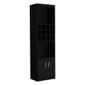 Kevil 71 Inch Tall Bar Cabinet 5 Tier Modern Bar Cabinet With Glass Holder Stemware Rack, Wine Cabinet, Liquor Cabinet, 12 Bottle Cubbies, 5 Shelves, And Pull Out Tray Black Primary Living Space Modern Particle Board Shelves Included Engineered Wood