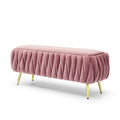 Oval Storage Bench With Gold Legs,Velvet Fabric Upholstered Ottoman Storage Benches For Bedroom End Of Bed,Sherpa Fabric Bench For Living Room,Dining Room,Entryway,Bed Side,Dark Pink,5 Colors Dark Pink Velvet