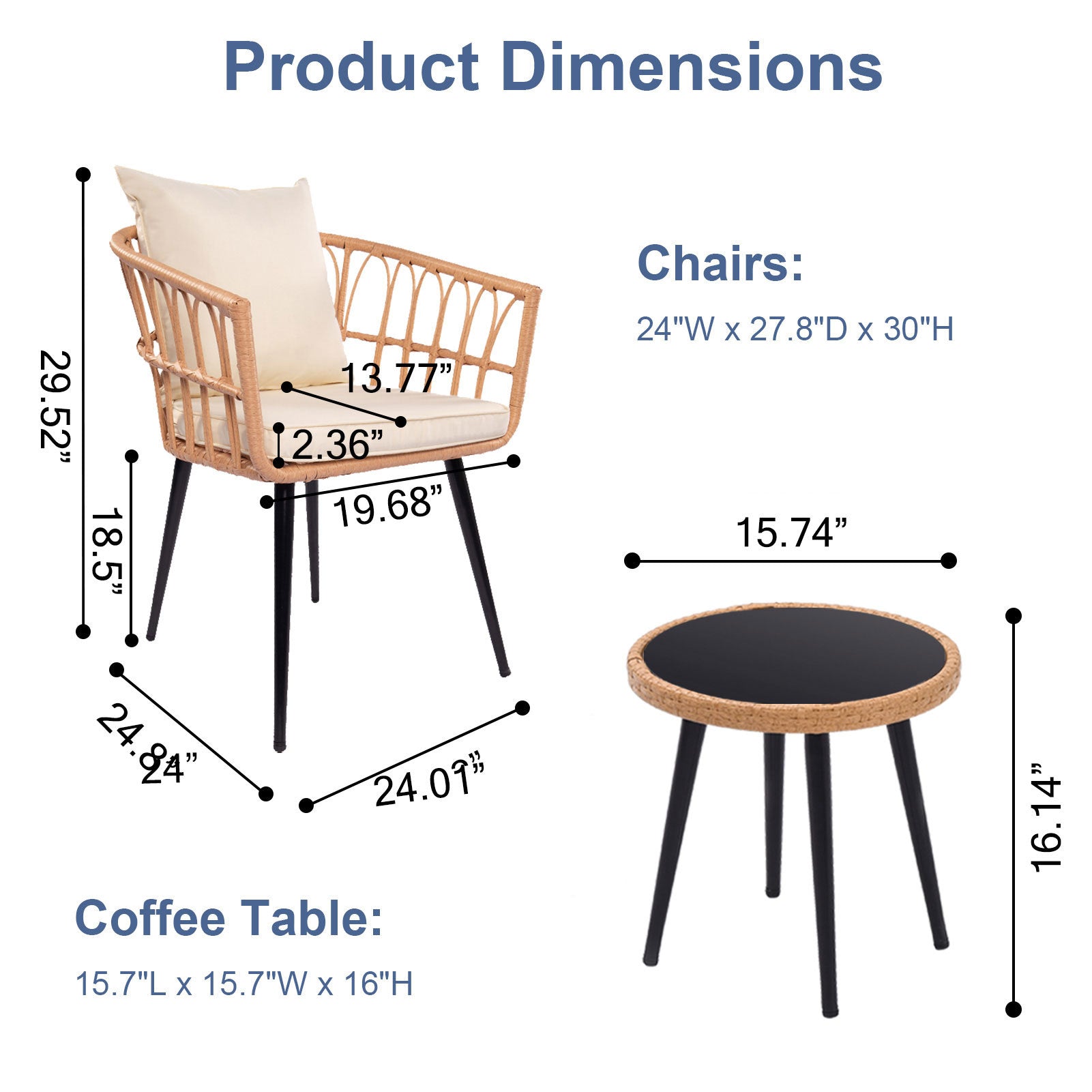 3 Piece Patio Bistro Set With Side Table, Outdoor Pe Rattan Conversation Chair Set,Furniture Of Coffee Table With Glass Top,Cushions & Lumbar Pillows For Garden,Backyard,Balcony Or Poolside Beige Yes Beige Boho Pe Rattan Iron Waterproof Fabric