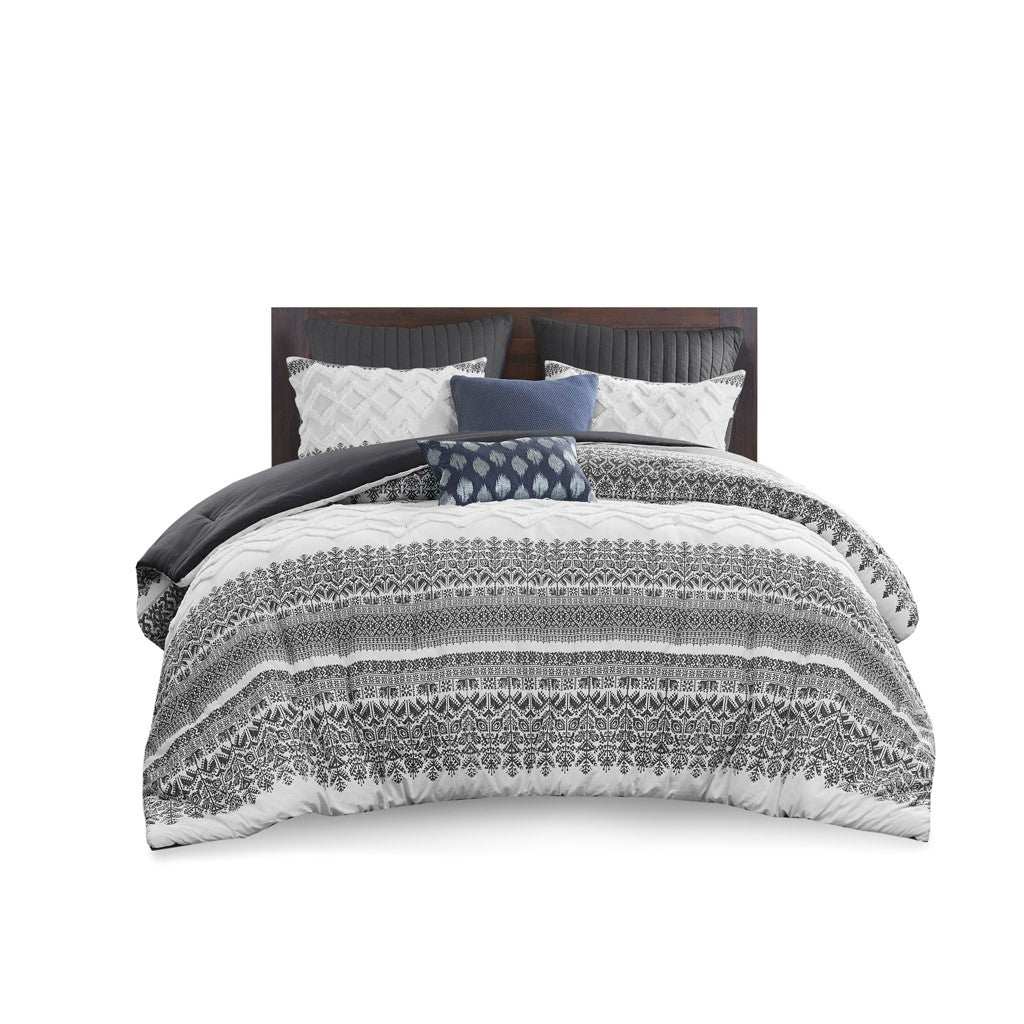 3 Piece Cotton Comforter Set With Chenille Tufting Gray King Cal King King Gray Cotton