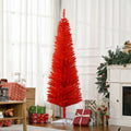 Homcom 6' Artificial Pencil Christmas Tree, Slim Xmas Tree With 390 Realistic Branch Tips And Plastic Stand, Red Green Plastic