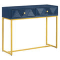 Modern Sleek Console Table Two Drawers With Stripe Design For Living Room And Entryway Navy Navy Mdf