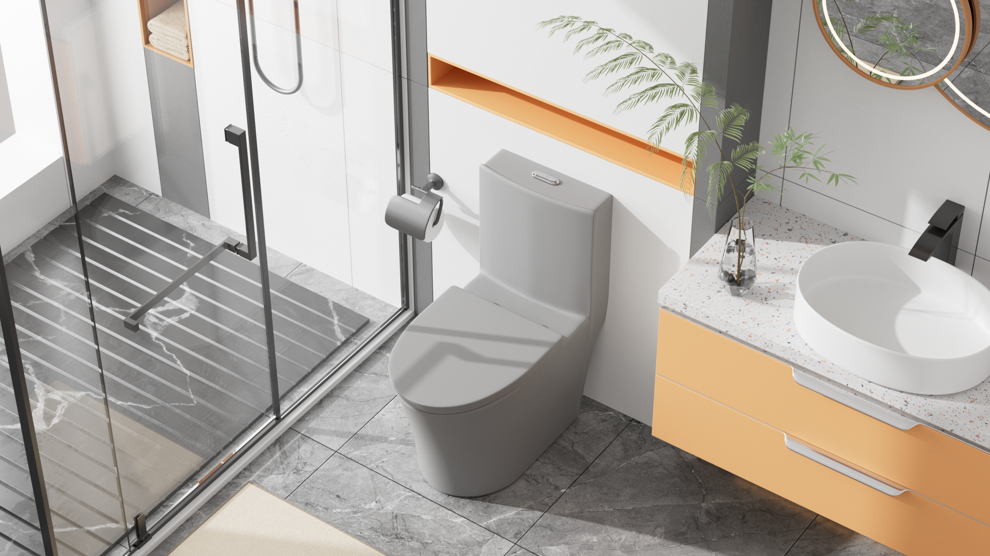 Matte Grey Elongated One Piece Toilet Dual Flush 1.1 1.6 Gpf Water Saving Comfort Seat Height, Map 1000G,Grey Grey Modern Porcelain