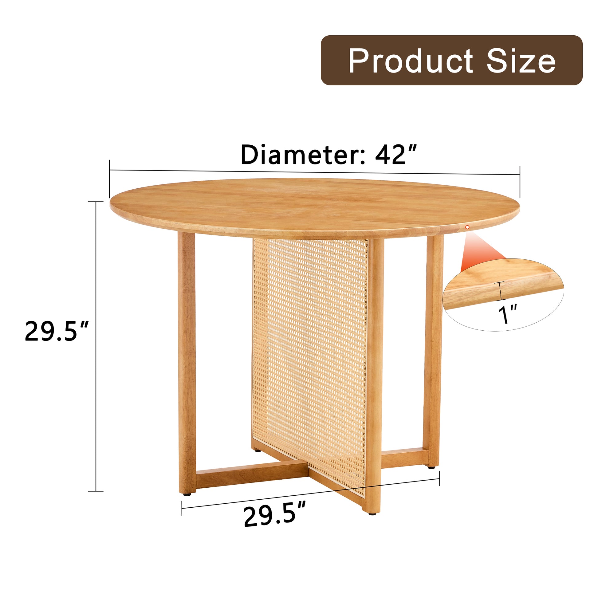 Chinese Countryside Retro Solid Wood Round Table, Simple Modern Imitation Rattan Table, Wooden Table, Desk. Suitable For Dining Room, Living Room, Office Wood Rubber Wood