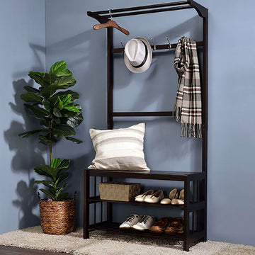 Espresso Hall Tree With Metal Hook Espresso Primary Living Space Pine Wood