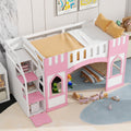 Twin Size Loft Bed With Storage Staircase And Window, Pink Box Spring Not Required Twin Pink Wood Bedroom Solid Wood Mdf