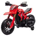 Qaba Kids Motorcycle, 6V Battery Powered Dirt Bike With Training Wheels, Horn & Start Sound, Electric Motorcycle For Kids 3 8 Years, Red Red Plastic