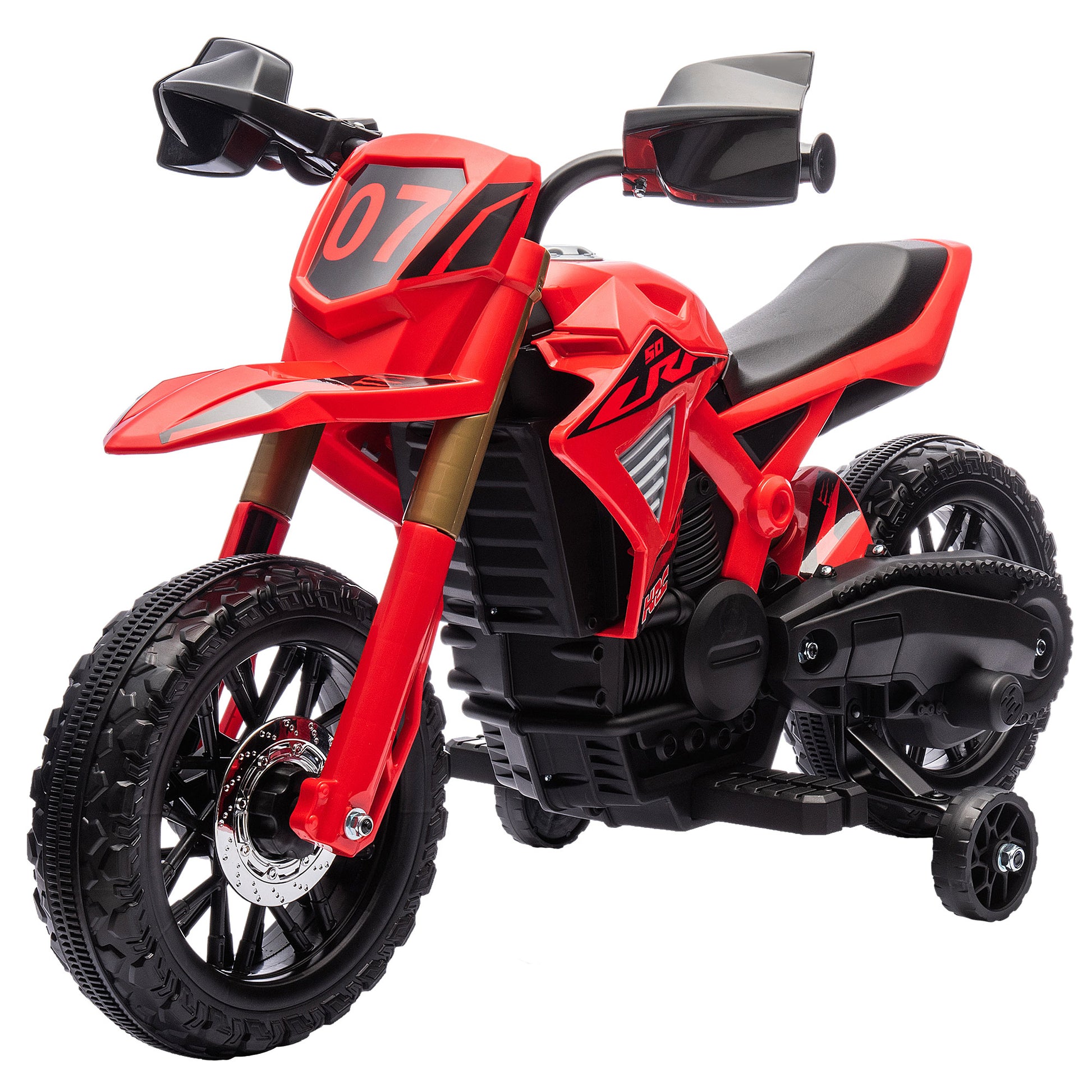 Qaba Kids Motorcycle, 6V Battery Powered Dirt Bike With Training Wheels, Horn & Start Sound, Electric Motorcycle For Kids 3 8 Years, Red Red Plastic