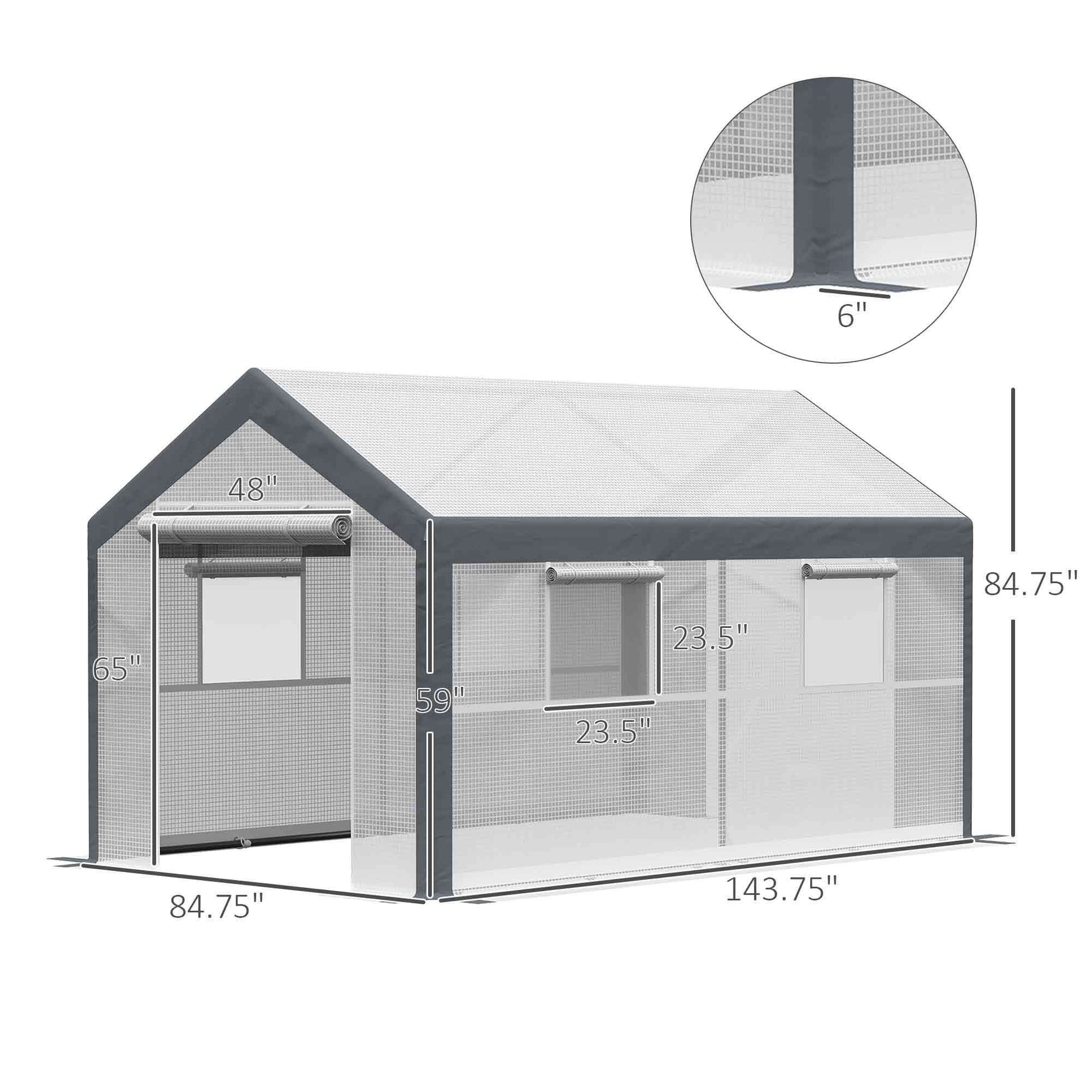 Outsunny 12' X 7' X 7' Walk In Greenhouse, Outdoor Garden Warm Hot House With 4 Roll Up Windows, 2 Zippered Doors And Weather Cover, White White Polyethylene