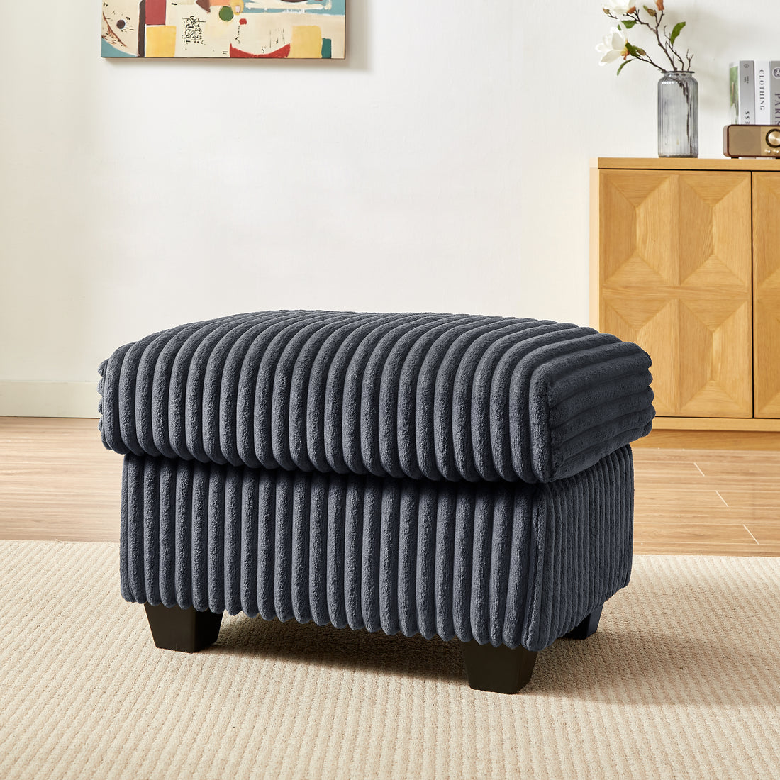 27.2 Inch Corduroy Fabric Ottoman Removeable Seat Cushion Dark Grey One Ottoman, Do Not Include Sofa Dark Gray Fabric