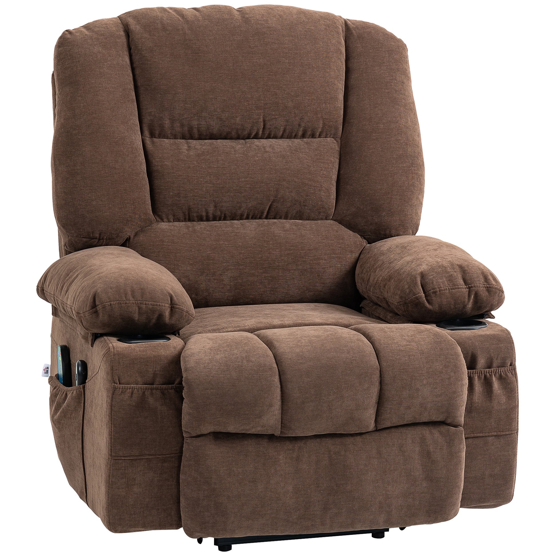 Homcom Power Lift Recliner Chair Sofa With Vibration Massage And Heat, Fabric Lift Chair For Elderly, Massage Recliner Chair With Remote Control, Side Pockets, Quick Assembly, Brown Brown Polyester