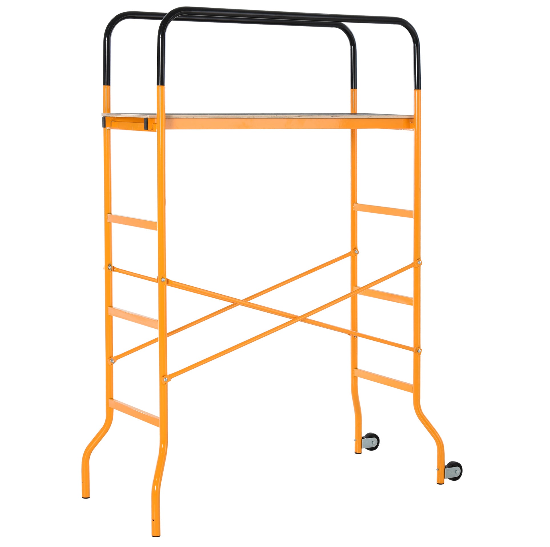 Homcom 4 Step Steel 4.6 X 2 X 6 Ft. Scaffold 2 Wheels Free Moving For Indoor & Outdoor Decoration Anti Skid, 440 Pound Capacity Black Steel