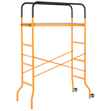 Homcom 4 Step Steel 4.6 X 2 X 6 Ft. Scaffold 2 Wheels Free Moving For Indoor & Outdoor Decoration Anti Skid, 440 Pound Capacity Black Steel