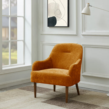 Chenille Armchair, Modern Style Accent Chair With Wood Legs, Comfy Design For Living Room, Bedroom, Office, Orange Orange Foam Wood Fabric