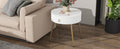 19.6'' Easy Assembly End Tables With High Gloss Faux Marble Tabletops, Set Of 2, Modern Fluted 2 Side Tables With Drawers, Round Coffee Tables With Golden Legs For Living Room, White White Gold Primary Living Space Drawers Round Mdf Iron