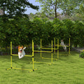 Pawhut 4 Piece Dog Agility Training Equipment For Dog Agility Course With Adjustable Height Jump Bars, Included Carry Bag, & Displacing Top Bar, Yellow Yellow Plastic