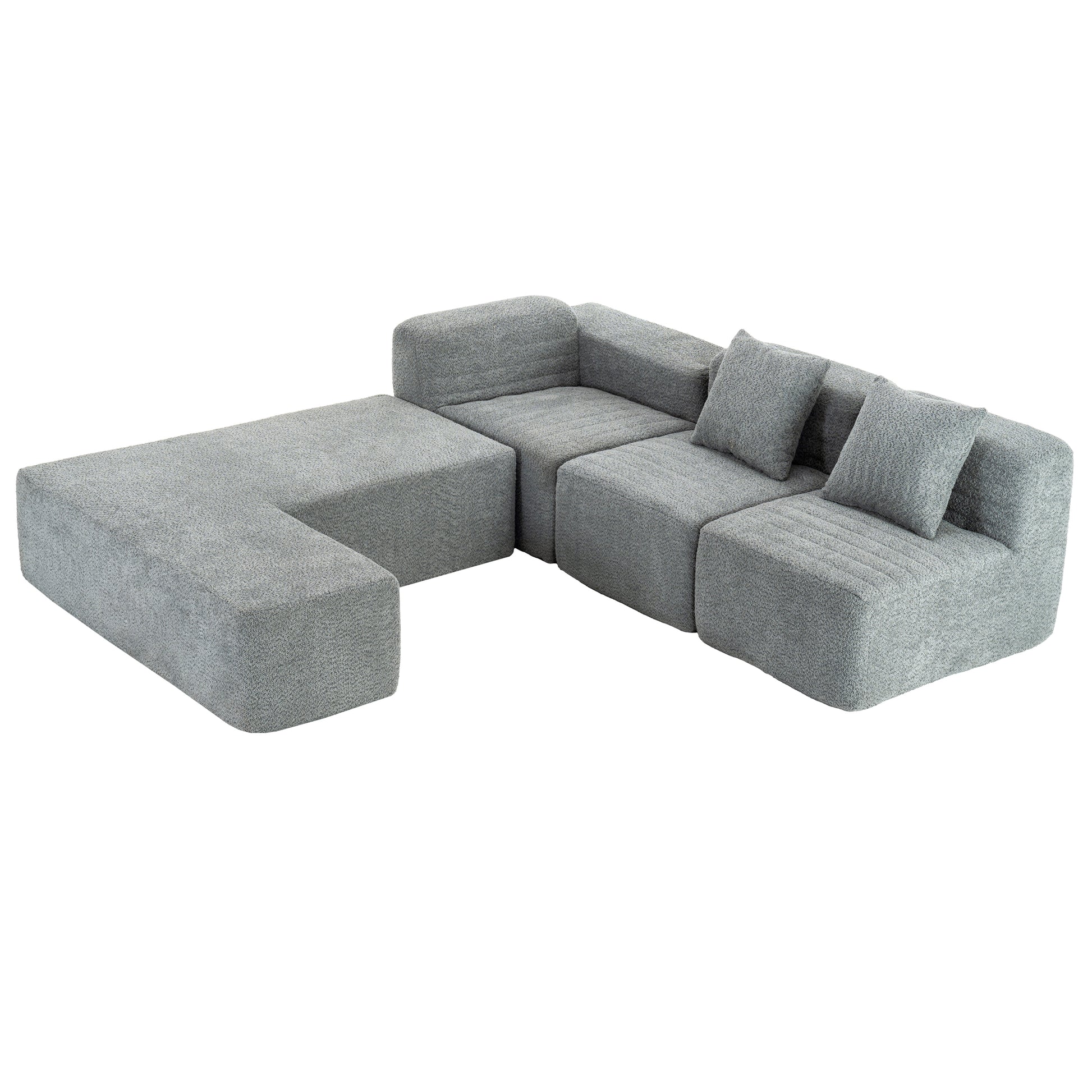 116.5" Sectional Sofa Full Compressed Sofa Couch Free Combined Sofa For Living Room, Grey Grey Foam Polyester 4 Seat