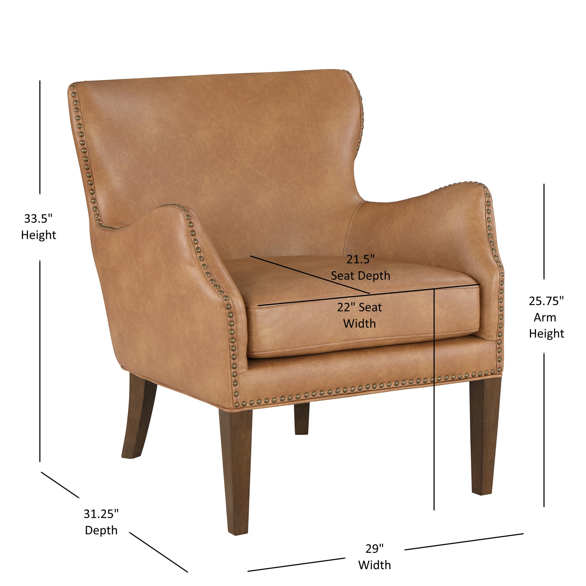 Daniela Saddle High Leg Slope Arm Chair Brown Foam Faux Leather